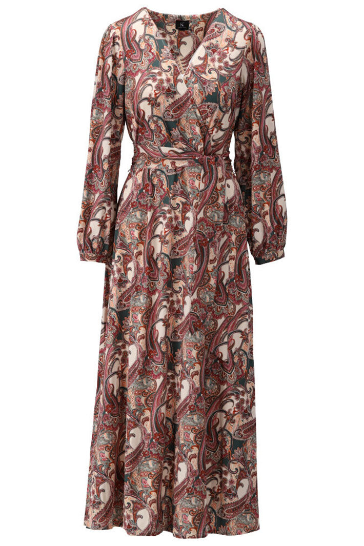 K Design Z132 Brown Paisley Print Maxi Crossover Dress - Experience Boutique