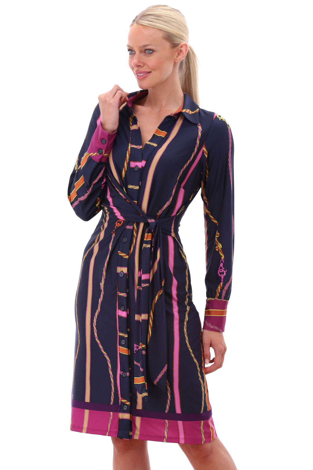 K Design Z318 Navy Chain Print Shirt Dress - Experience Boutique