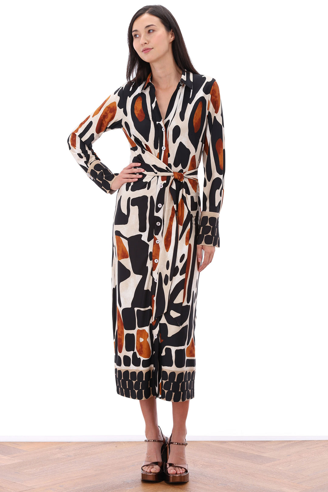 K Design Z325 Cream Animal Print Shirt Dress - Experience Boutique