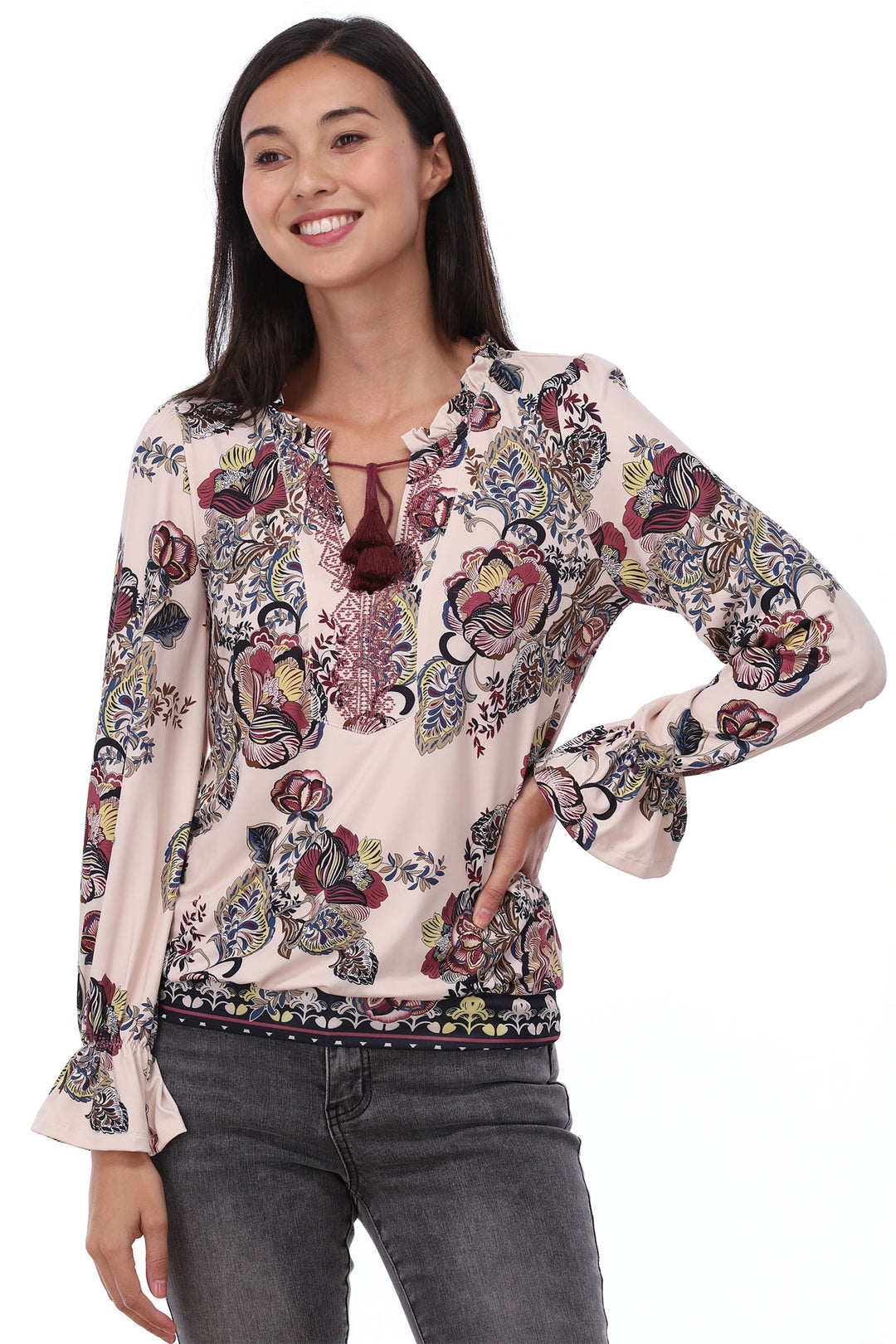 K Design Z344 Cream Floral Print Top - Experience Boutique