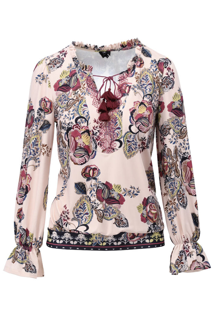 K Design Z344 Cream Floral Print Top - Experience Boutique