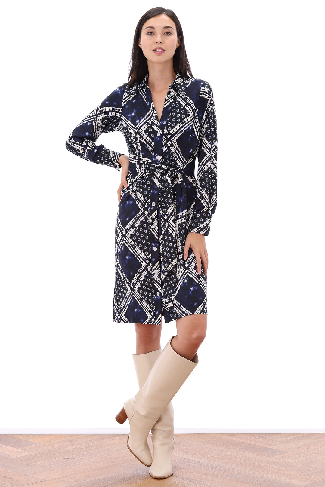 K Design Z373 Navy Print Shirt Dress - Experience Boutique