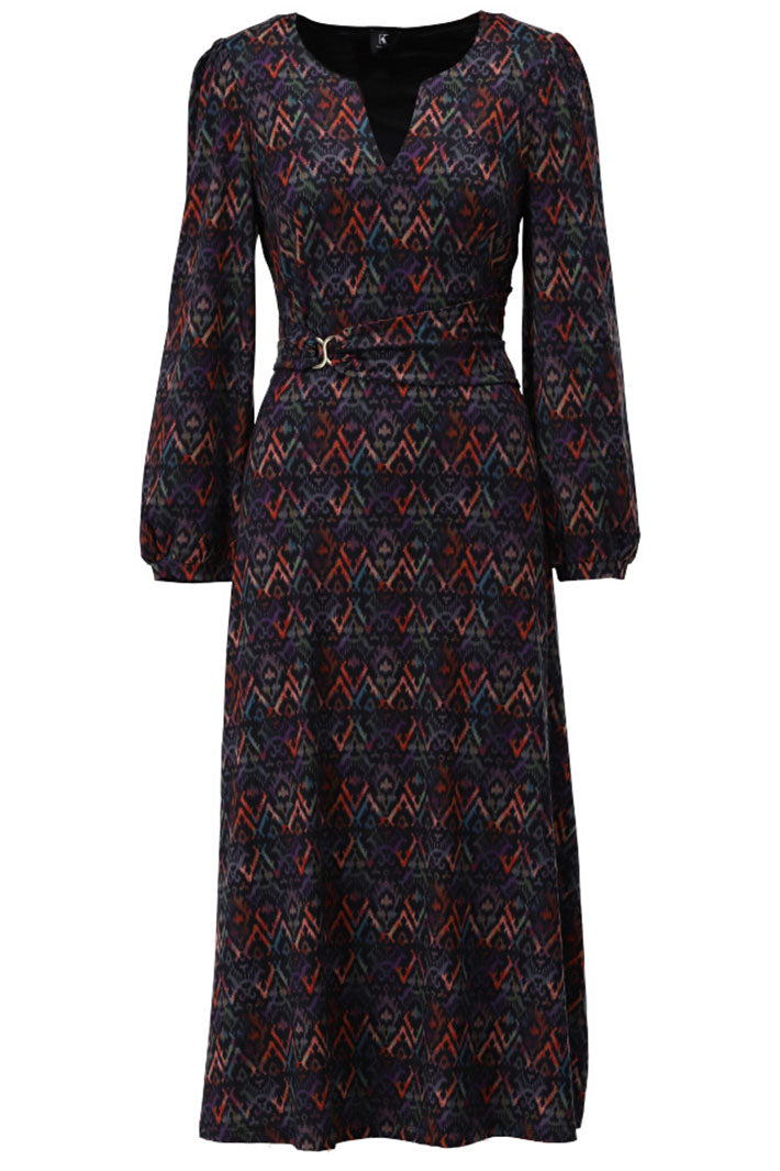 K Design Z379 Navy Print Split Neck Maxi Dress - Experience Boutique