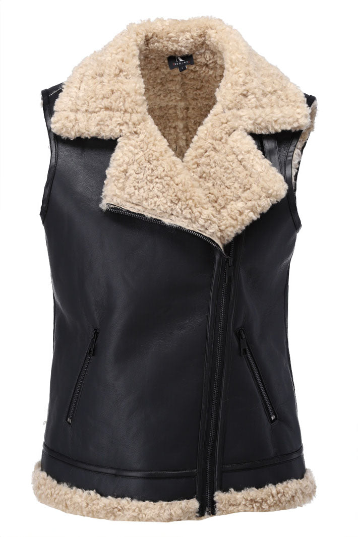 K Design Z907 Black Faux Leather Shearling Gilet - Experience Boutique