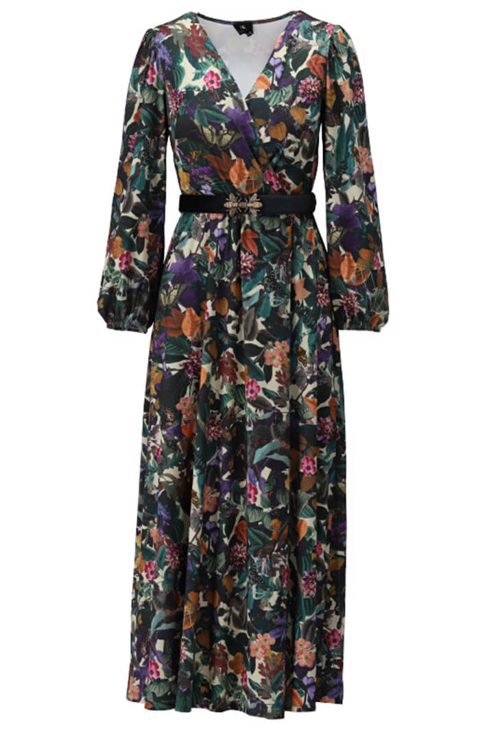 K Design X358 Green Floral Print Cross Over Maxi Dress - Experience Boutique