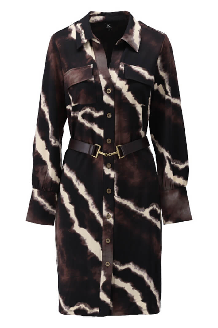 K Design X385 Brown Marble Print Shirt Style Dress - Experience Boutique