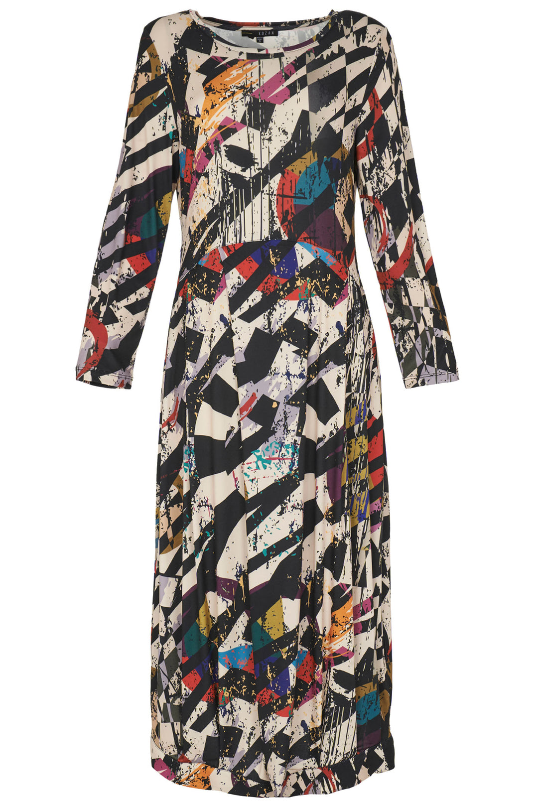 Kozan VG-1910 Diana Beige Black Gallery Print Maxi Dress - Experience Boutique