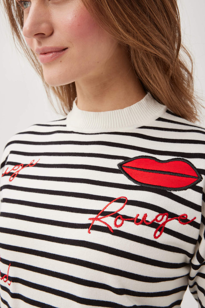 Leo & Ugo AW324 Off White Stripe Red Kisses Jumper - Experience Boutique