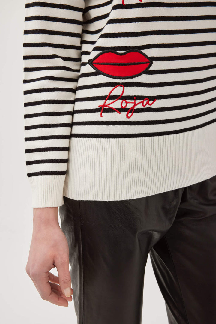 Leo & Ugo AW324 Off White Stripe Red Kisses Jumper - Experience Boutique