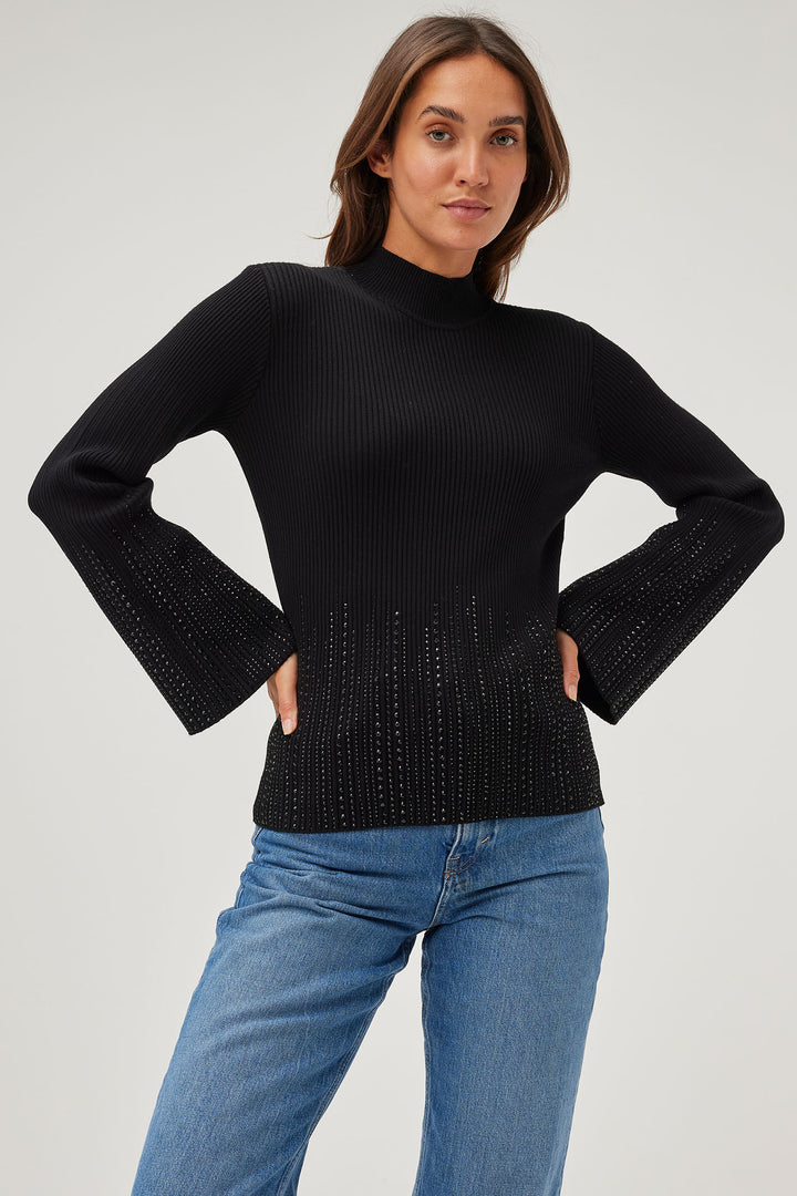 Leo & Ugo AW412 Black Diamante Cuff Knit Jumper - Experience Boutique