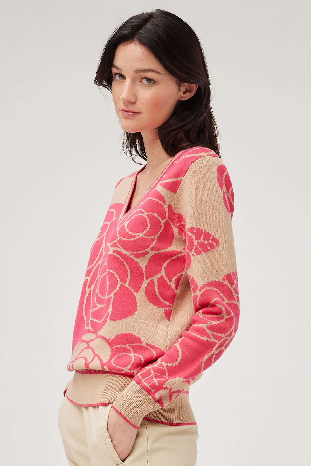 Leo & Ugo AW479 Fuchsia Floral Knit Jumper - Experience Boutique