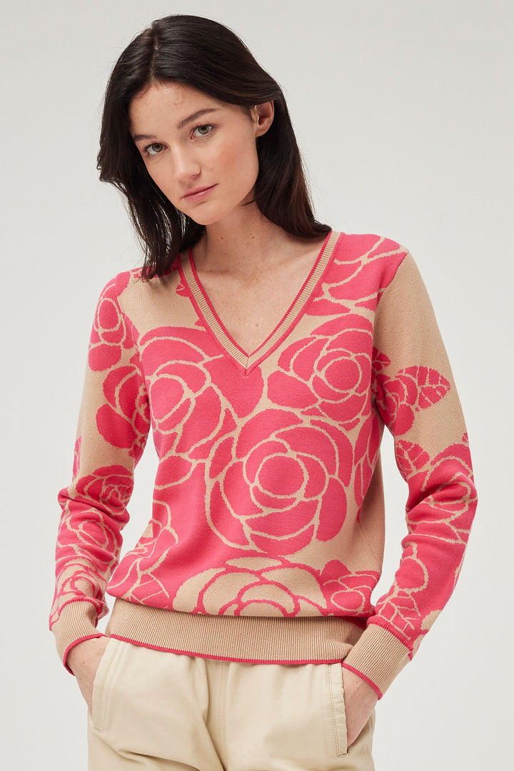 Leo & Ugo AW479 Fuchsia Floral Knit Jumper - Experience Boutique