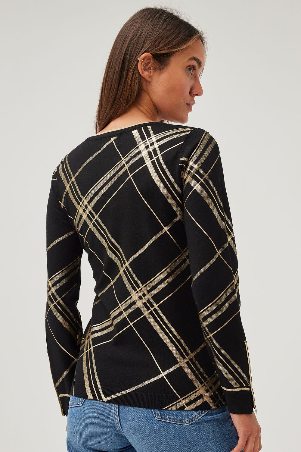 Leo & Ugo AW486 Black & Metallic Gold Check Jumper - Experience Boutique