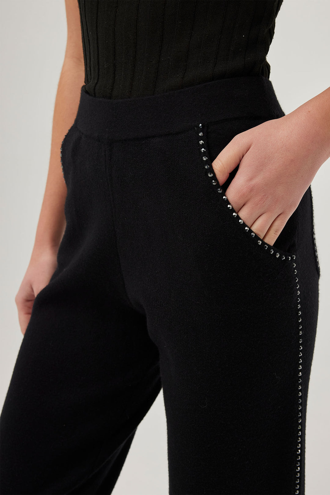 Leo & Ugo AWP464 Black Stud Detail Knit Trousers - Experience Boutique