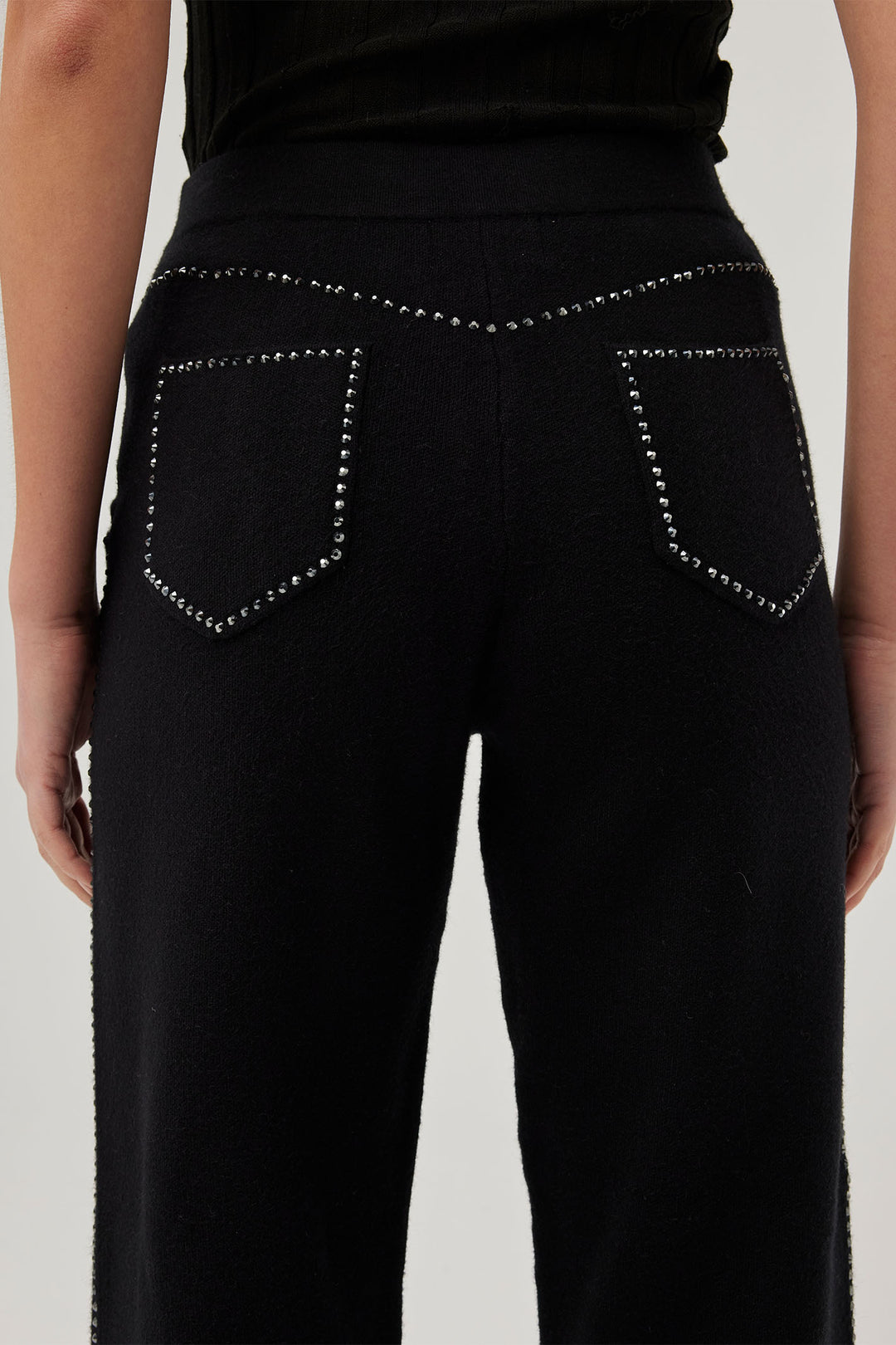 Leo & Ugo AWP464 Black Stud Detail Knit Trousers - Experience Boutique