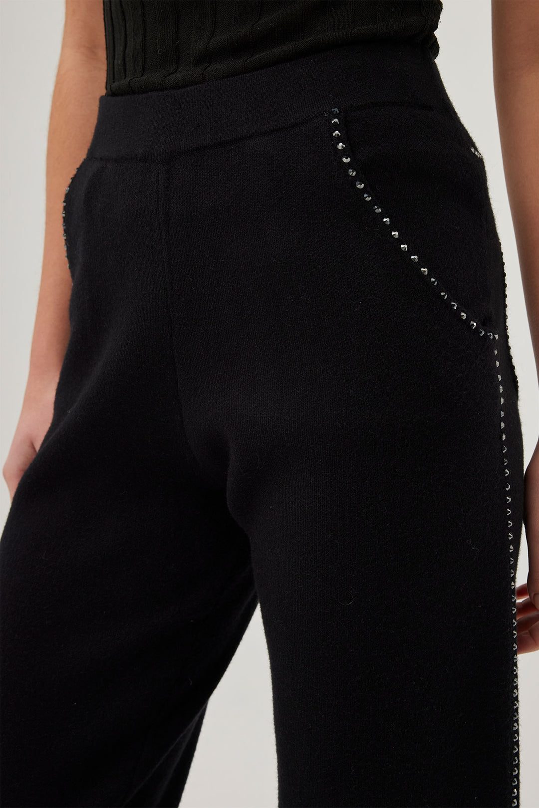 Leo & Ugo AWP464 Black Stud Detail Knit Trousers - Experience Boutique