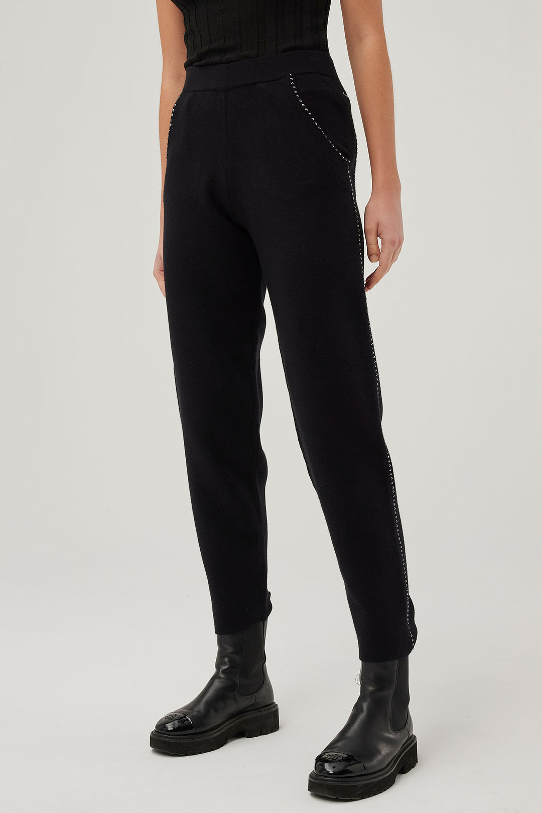 Leo & Ugo AWP464 Black Stud Detail Knit Trousers - Experience Boutique