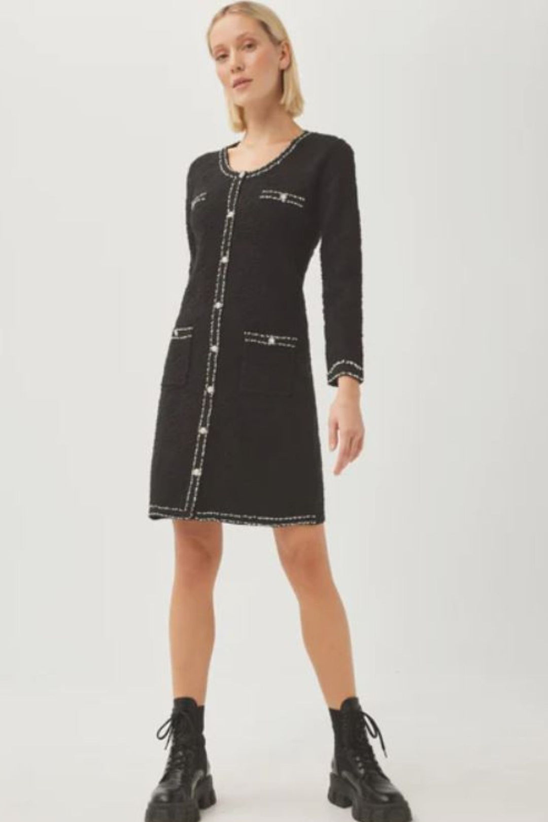 Leo & Ugo AWR360 Black Chic Style Knit 2-in-1 Jacket Dress