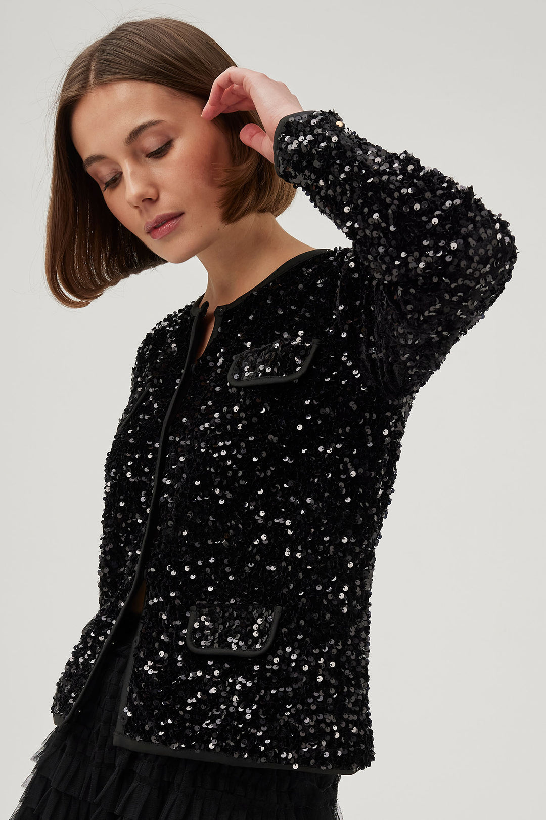 Leo & Ugo BW534 Black Fabulous Sequin Jacket - Experience Boutique