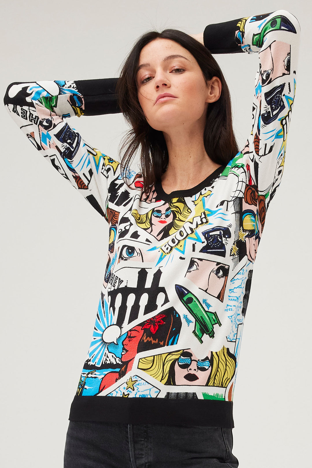 Leo & Ugo DW226 Comic Boom Print Knit Jumper - Experience Boutique