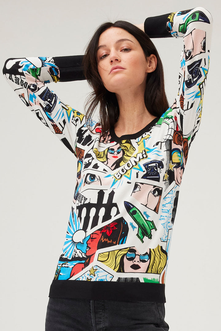 Leo & Ugo DW226 Comic Boom Print Knit Jumper - Experience Boutique