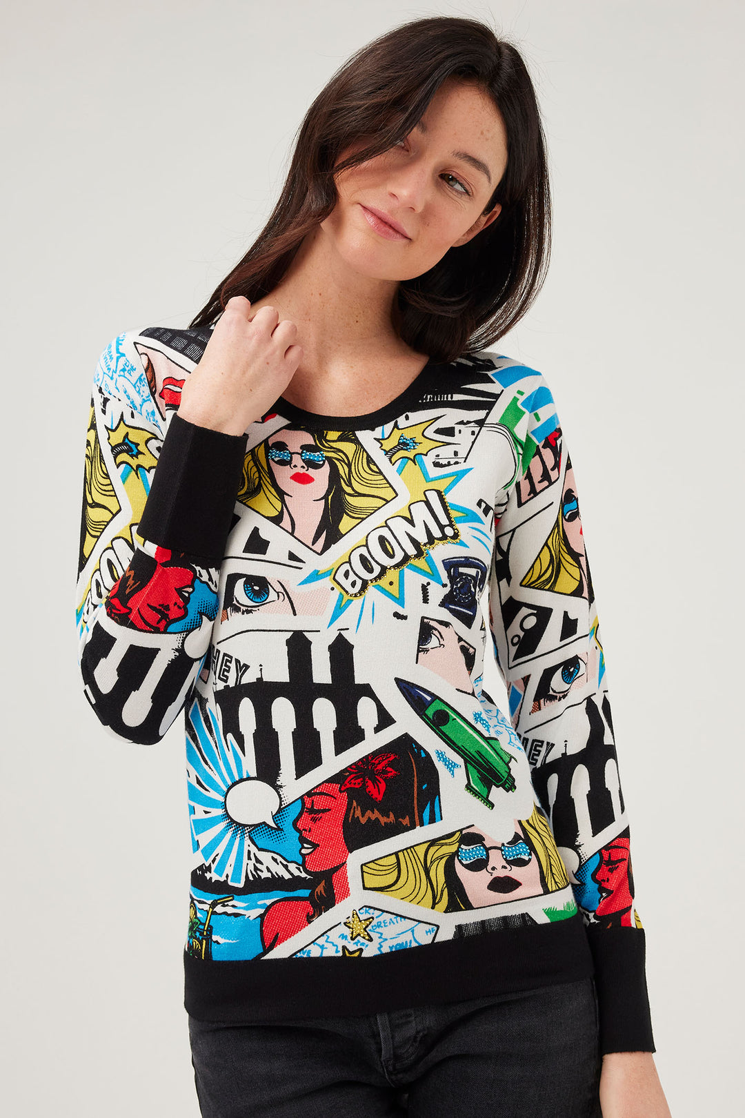 Leo & Ugo DW226 Comic Boom Print Knit Jumper - Experience Boutique