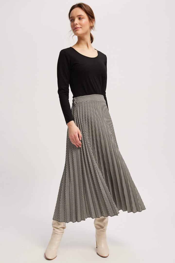 Leo & Ugo EHJ010 Black White Check Pleated Midi Skirt - Experience Boutique