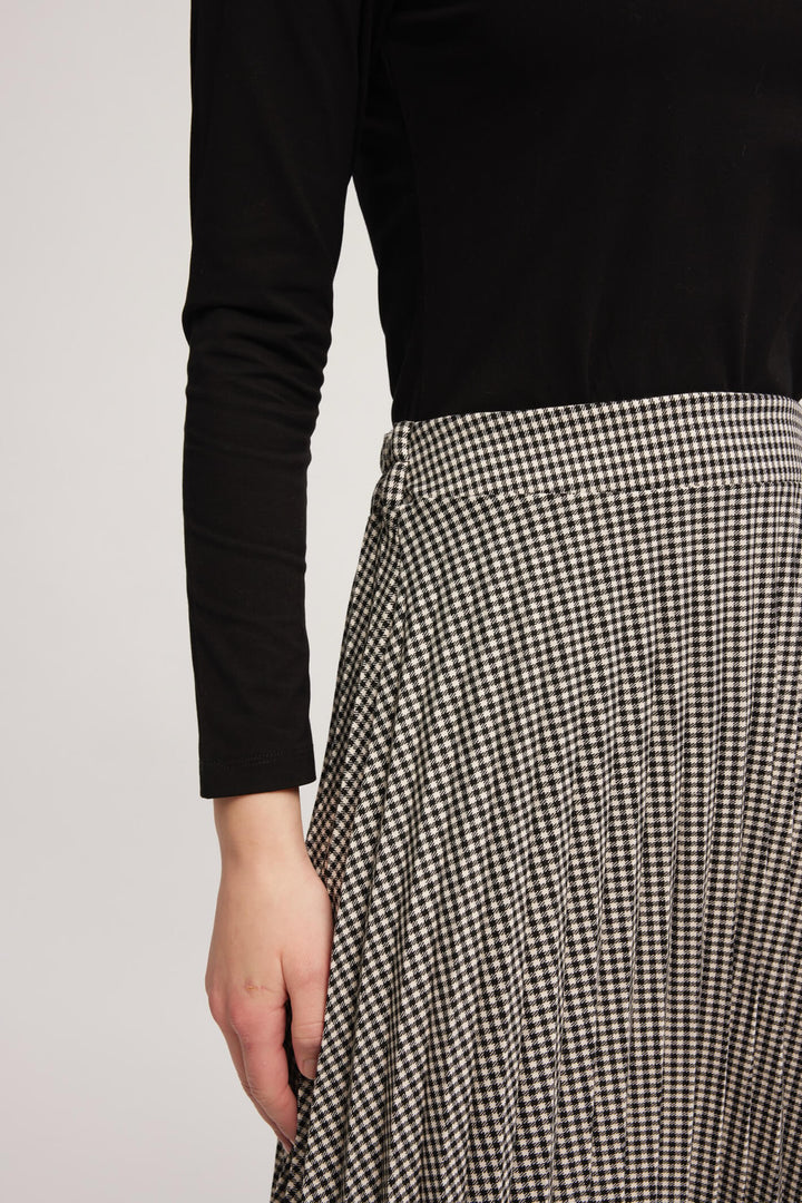 Leo & Ugo EHJ010 Black White Check Pleated Midi Skirt - Experience Boutique