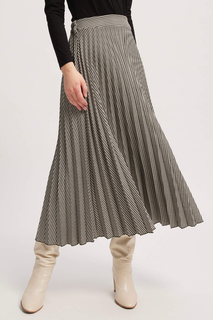 Leo & Ugo EHJ010 Black White Check Pleated Midi Skirt - Experience Boutique