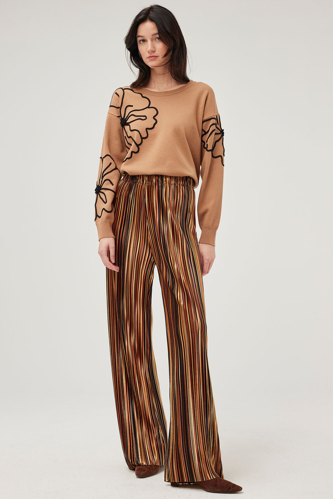 Leo & Ugo EHP307 Metallic Stripe Wide Leg Trousers - Experience Boutique