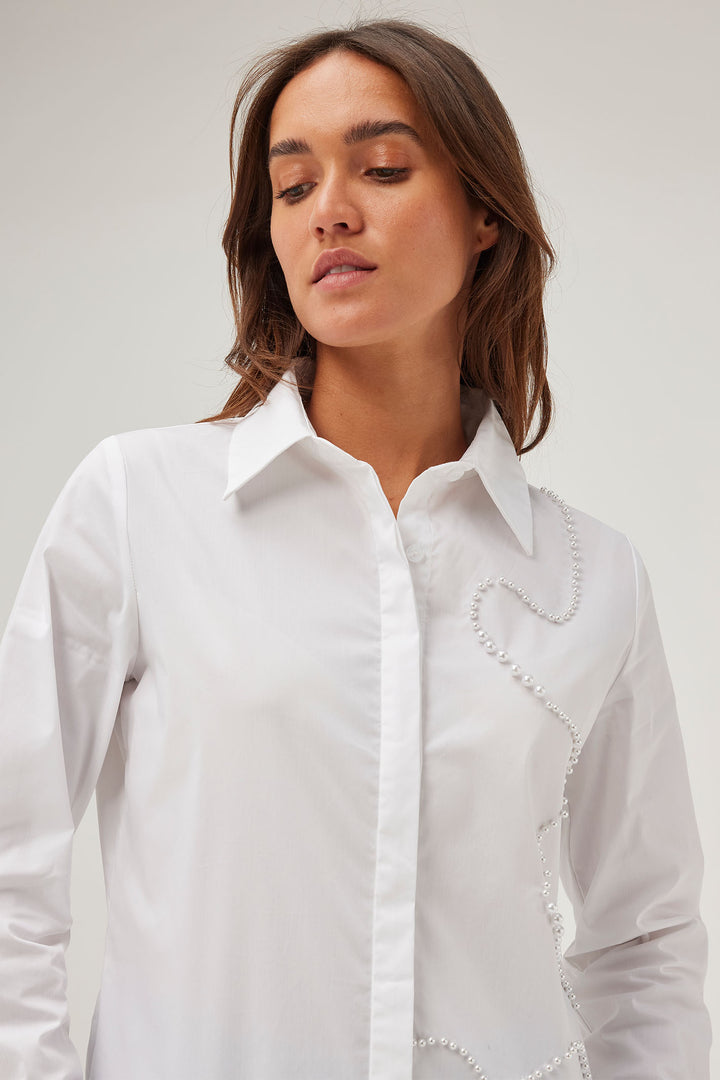 Leo & Ugo JW909 Off White Pearl Detail Shirt - Experience Boutique