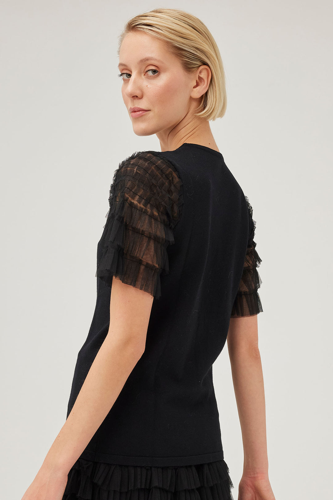 Leo & Ugo KH114 Black Ruffle Sleeve Jumper - Experience Boutique