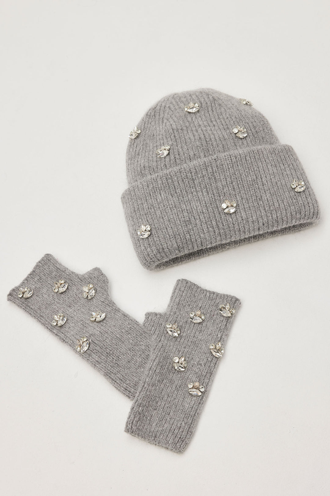 Leo & Ugo KHBG188 Grey Jewel Cashmere Hat & Glove Set - Experience Boutique