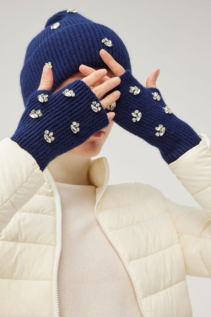 Leo & Ugo KHBG188 Navy Jewel Cashmere Hat & Glove Set - Experience Boutique