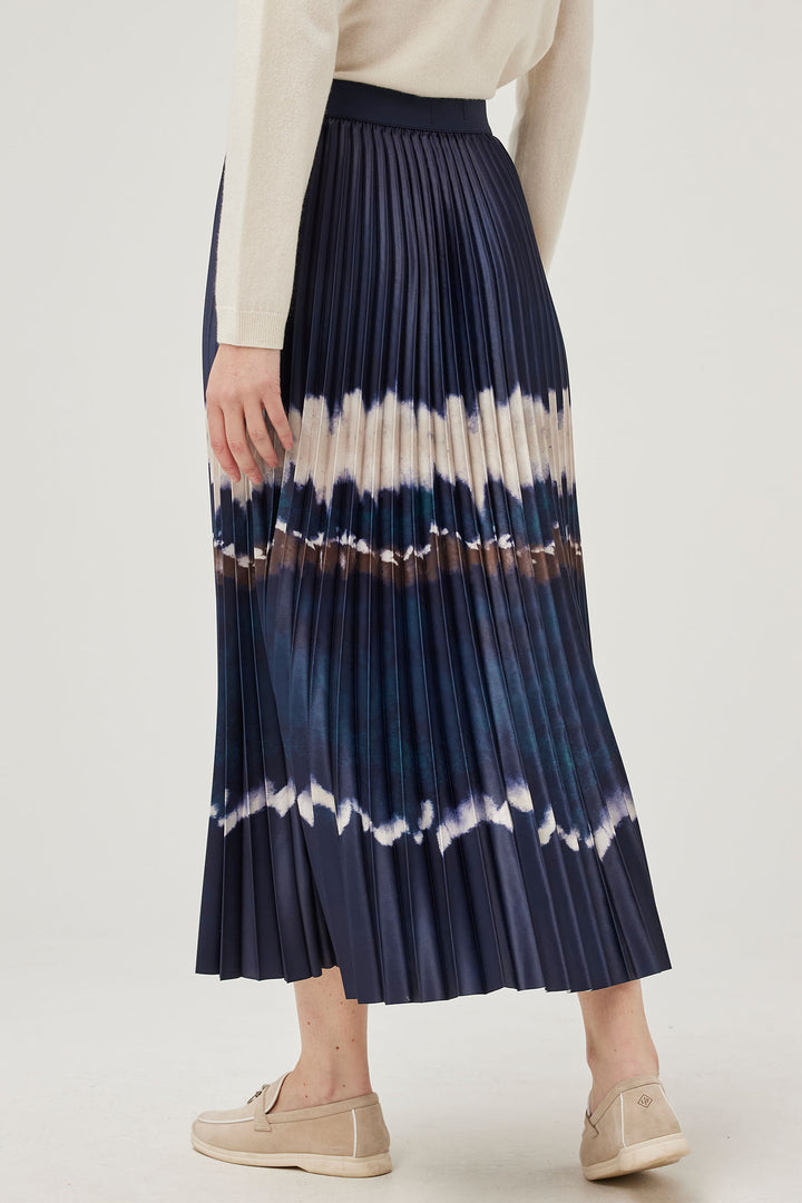 Leo & Ugo KHJ126 Navy Tye Dye Pleated Satin Skirt - Experience Boutique