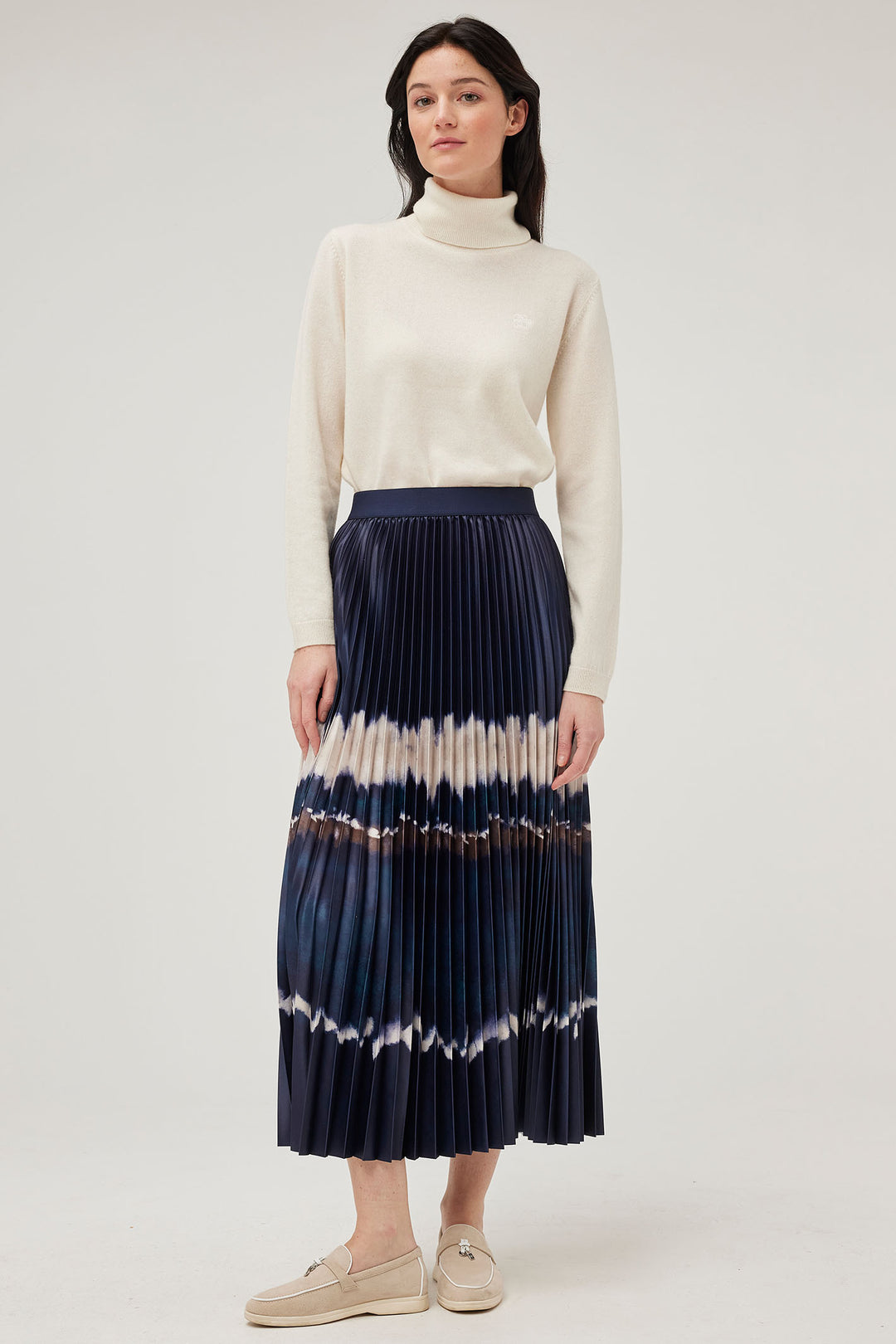 Leo & Ugo KHJ126 Navy Tye Dye Pleated Satin Skirt - Experience Boutique