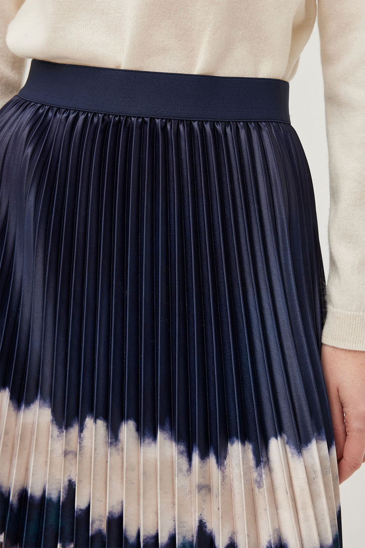 Leo & Ugo KHJ126 Navy Tye Dye Pleated Satin Skirt - Experience Boutique