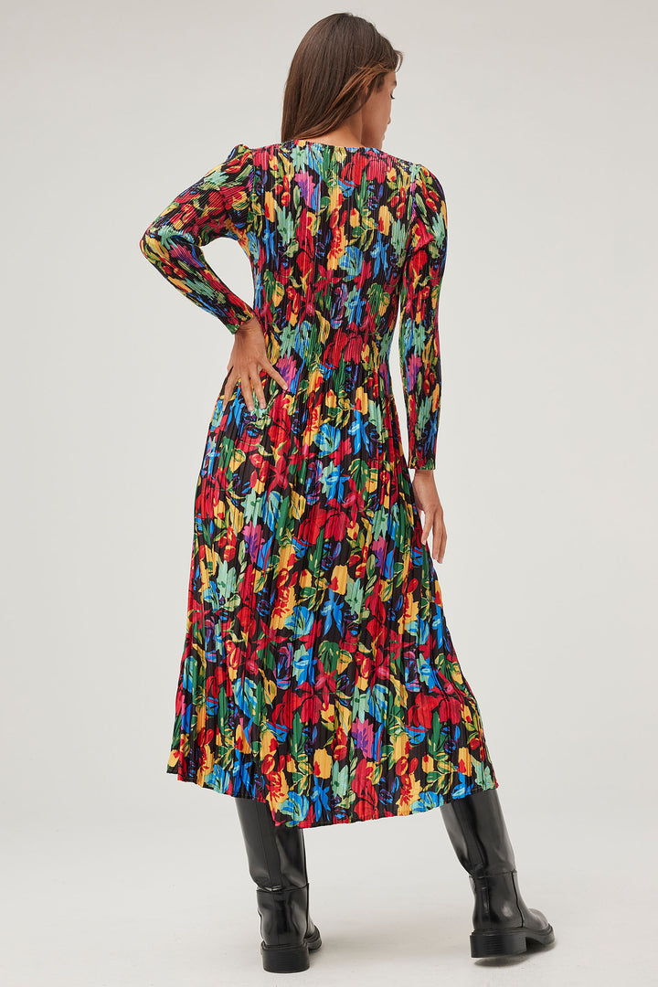 Leo & Ugo KHR109 Vibrant Floral Print Pleated Dress - Experience Boutique