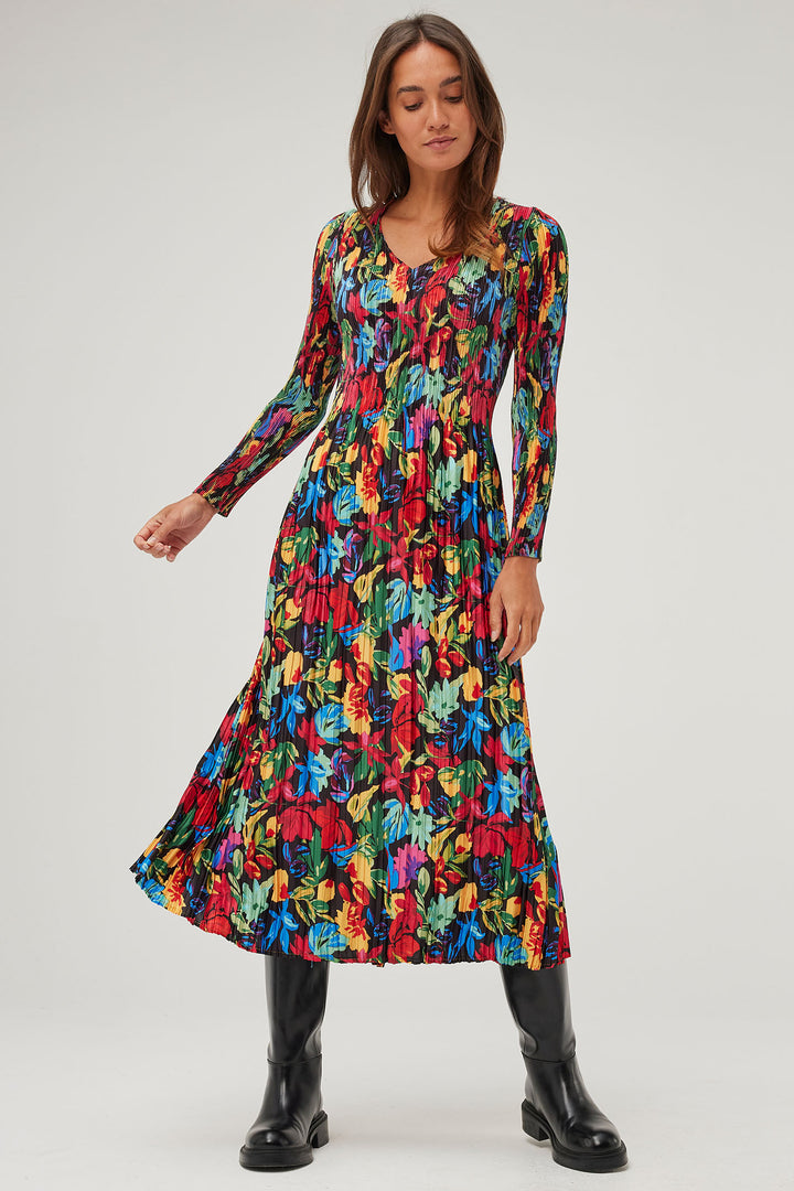 Leo & Ugo KHR109 Vibrant Floral Print Pleated Dress - Experience Boutique