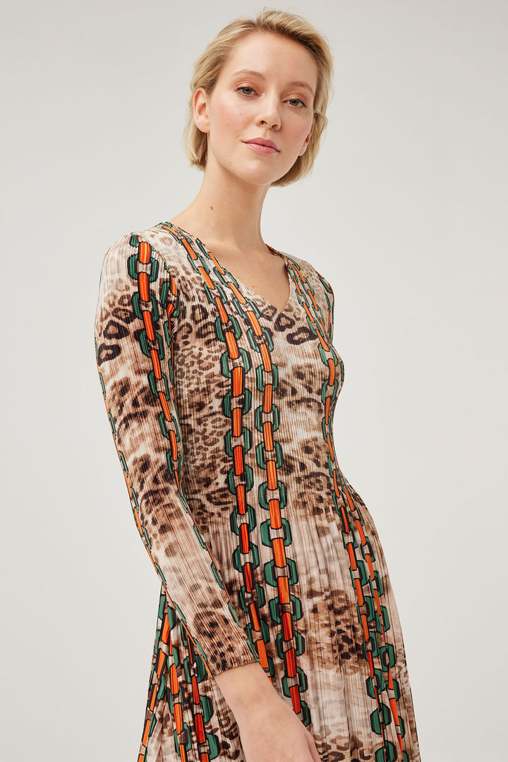 Leo & Ugo KHR110 Leopard Print Pleated Dress - Experience Boutique