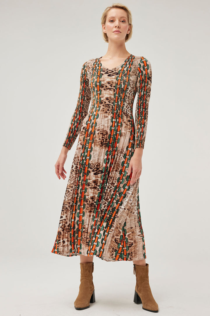 Leo & Ugo KHR110 Leopard Print Pleated Dress - Experience Boutique