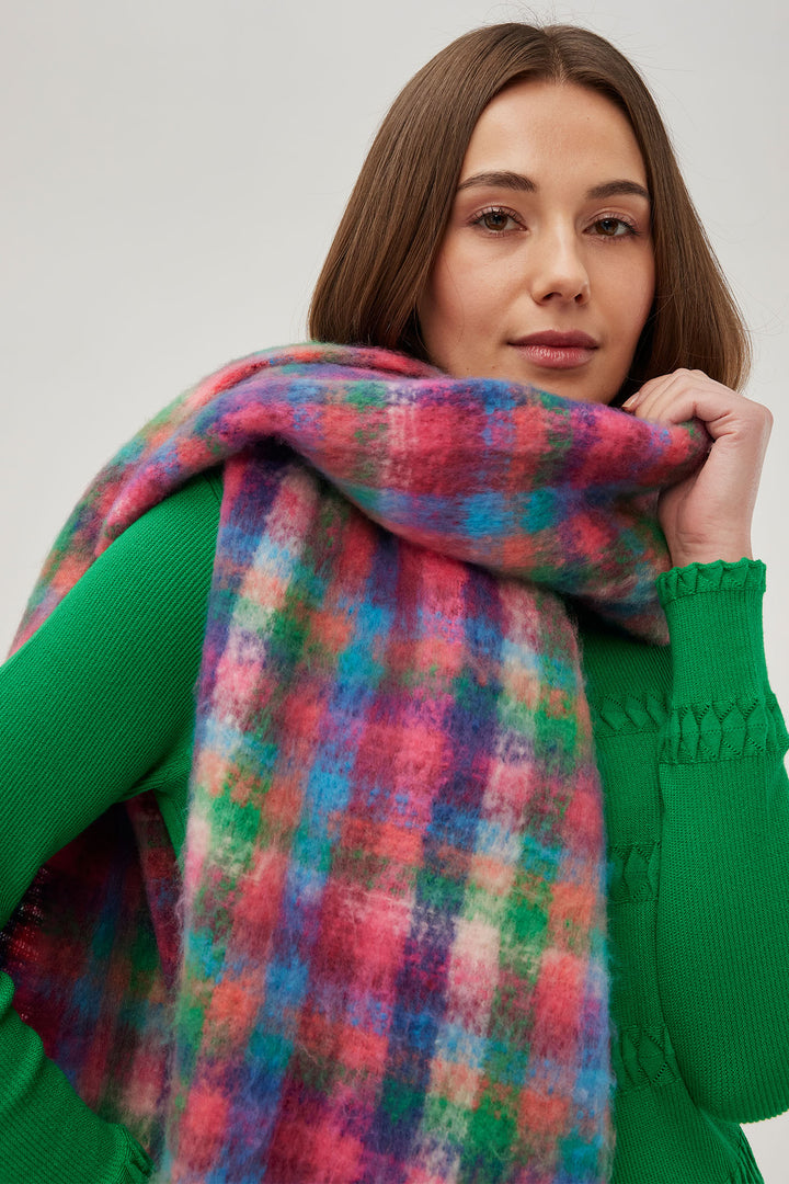 Leo & Ugo KHS181 Multi-Coloured Check Print Cosy Scarf - Experience Boutique