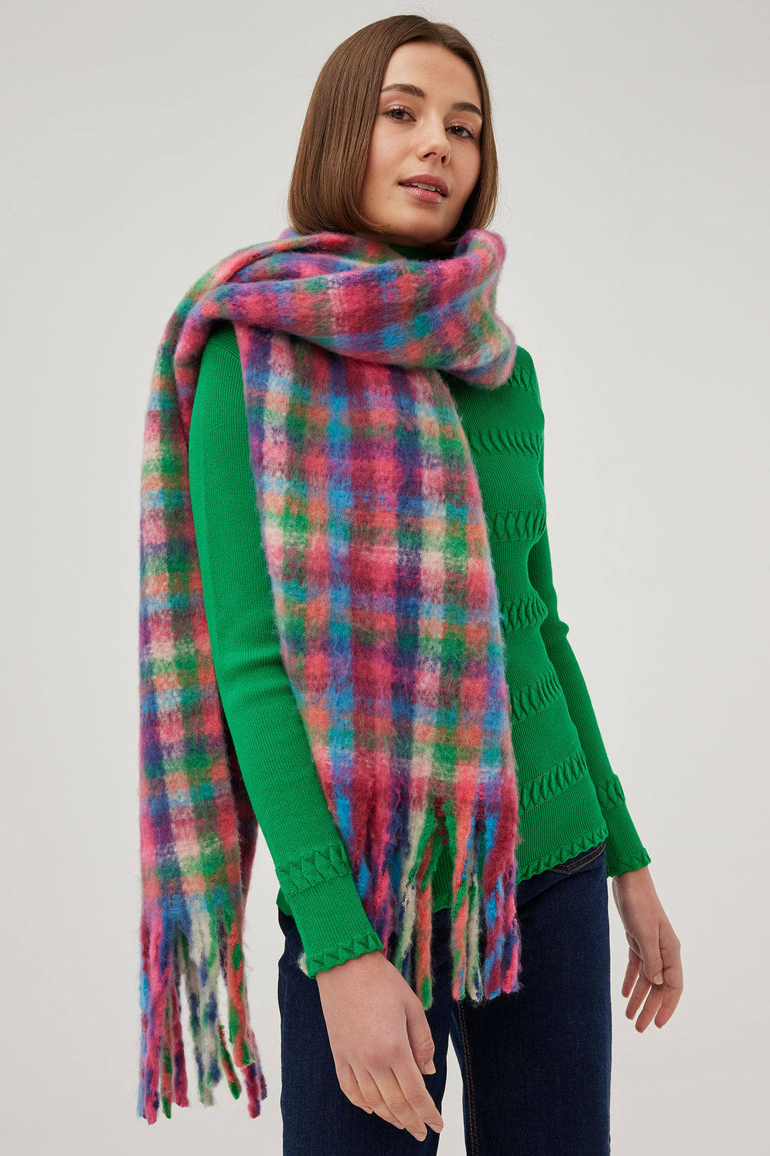 Leo & Ugo KHS181 Multi-Coloured Check Print Cosy Scarf - Experience Boutique