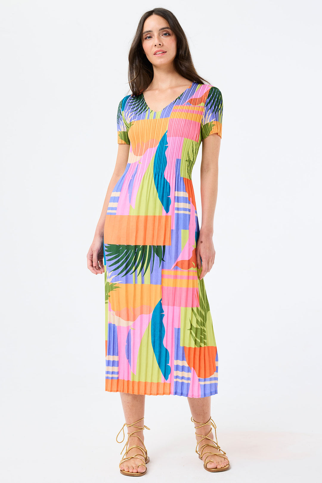 Leo & Ugo Multicolour Tropical Print Stretch Pleat Summer Dress YER631 - Experience Boutique