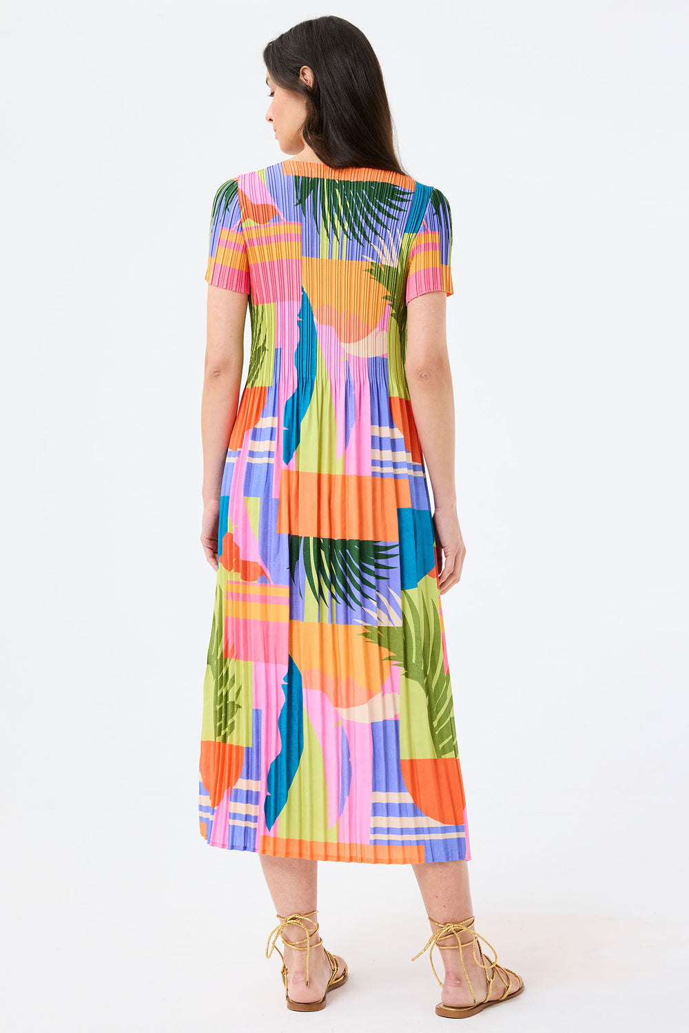 Leo & Ugo Multicolour Tropical Print Stretch Pleat Summer Dress YER631 - Experience Boutique