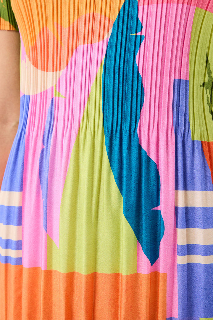 Leo & Ugo Multicolour Tropical Print Stretch Pleat Summer Dress YER631 - Experience Boutique