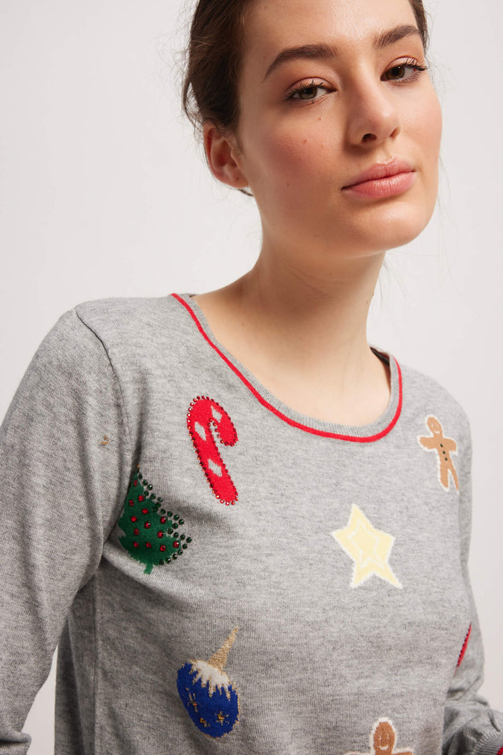 Leo & Ugo NA001X Grey Gingerbread Christmas Jumper - Experience Boutique