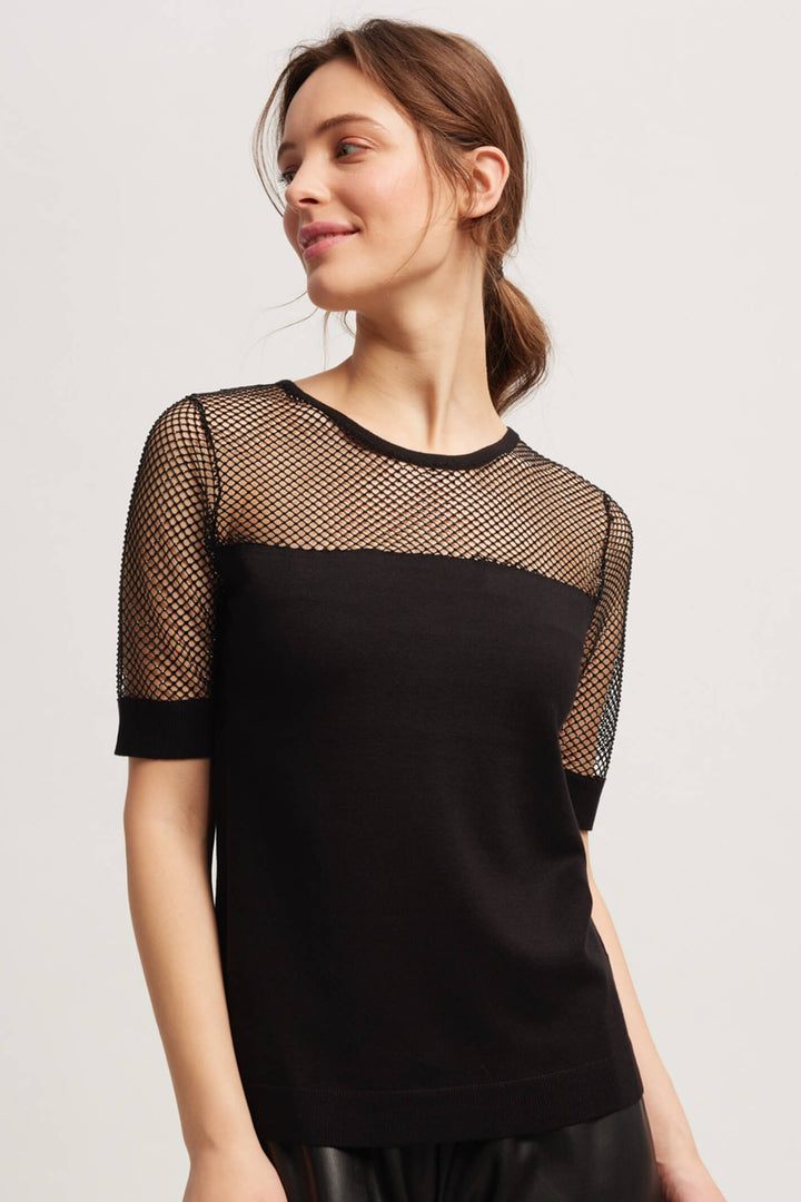 Leo & Ugo NA003X Black Mesh Top Short Sleeve Jumper - Experience Boutique