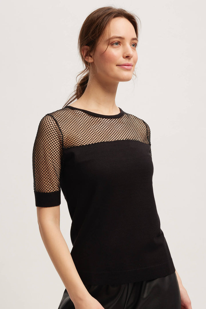 Leo & Ugo NA003X Black Mesh Top Short Sleeve Jumper - Experience Boutique