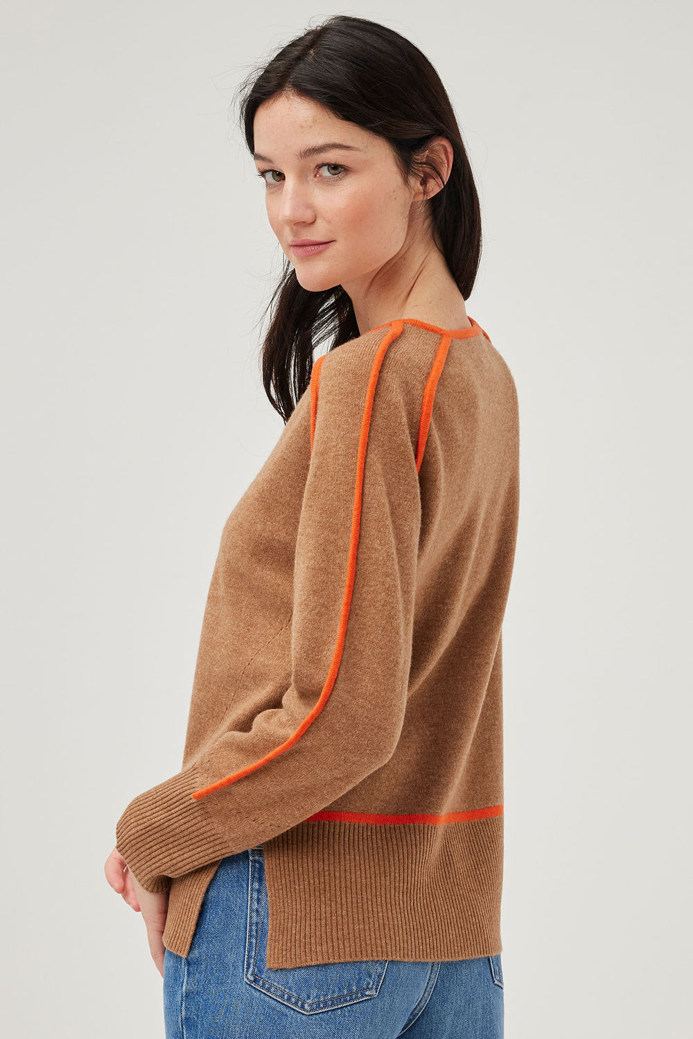 Leo & Ugo NH152 Camel & Orange Cashmere Jumper - Experience Boutique